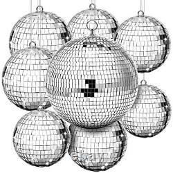 8 Pcs Large Disco Ball Set Silver Mirror Disco Balls Reflective 8'', 6'', 4'