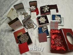 8 Sterling Silver Christmas Ornaments and one Crystal Ornament
