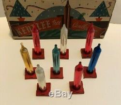 8 Vtg KENTLEE Mercury Glass Candle Xmas Ornaments Red Blue Green Gold Silver Box
