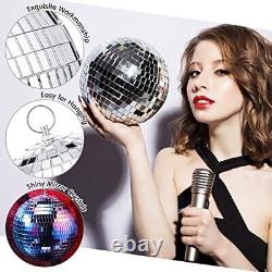9 Pcs Large Mirror Disco Ball Silver Hanging Disco Ball 8 Inch, 6 Inch