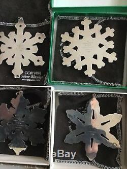 9 Vintage Gorham Sterling Silver Snowflake Christmas Ornaments 1980-1989