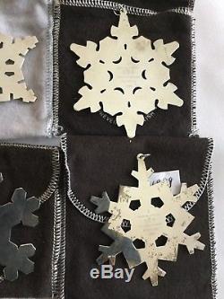 9 Vintage Gorham Sterling Silver Snowflake Christmas Ornaments 1980-1989
