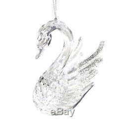Acrylic Glass Glitter Swan Christmas Tree Ornaments, Clear/Silver, 4-Inch