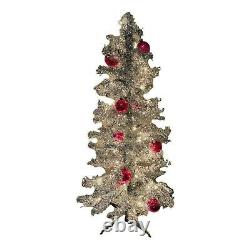 Aluminum Christmas Tree with Vintage Mercury Glass Christmas Ornaments, Holiday