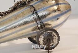 Antique 1910 Glass Tinsel Wrapped Blue Striped Airplane Christmas Ornament