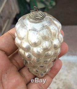 Antique 3.25 Silver Glass Cluster Of Grapes Shape Christmas Ornament, Germany
