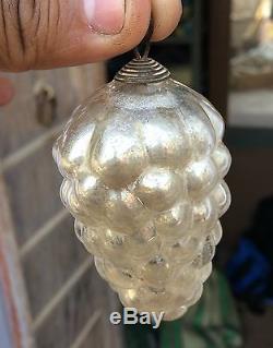 Antique 3.25 Silver Glass Cluster Of Grapes Shape Christmas Ornament, Germany