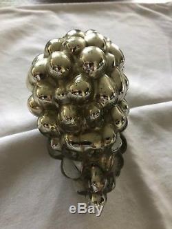 Antique 6 inch silver grape KUGEL Christmas ornament