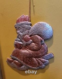 Antique Christmas Dresden Ornament Santa Belsnickle On Sled 4 1/2