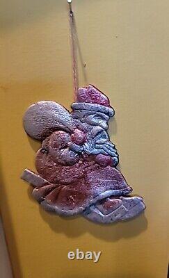 Antique Christmas Dresden Ornament Santa Belsnickle On Sled 4 1/2