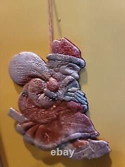 Antique Christmas Dresden Ornament Santa Belsnickle On Sled 4 1/2