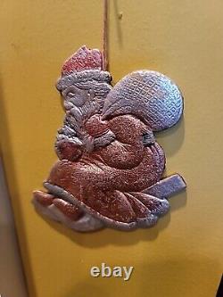 Antique Christmas Dresden Ornament Santa Belsnickle On Sled 4 1/2