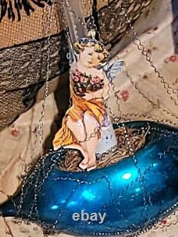Antique Christmas Ornament Sailboat Angel 1890s Blown Glass Silver Wire RARE