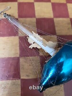 Antique Christmas Ornament Sailboat Angel 1890s Blown Glass Silver Wire RARE