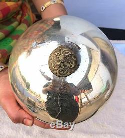 Antique Early Silver Glass 8.5 Very Heavy Christmas Big Kugel Ornament Germany