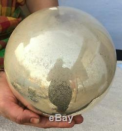 Antique Early Silver Glass 8.5 Very Heavy Christmas Big Kugel Ornament Germany