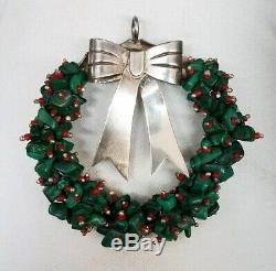 Antique Emilia Castillo Sterling Silver Malachite Coral Bead Christmas Ornament