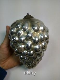 Antique French Mercury Silver Glass Christmas Ornament Grape Ball Kugel