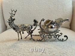Antique German 800 Coin Silver Reindeer & Sleigh Christmas Ornament Rare Large