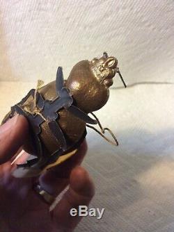 Antique German Dresden Large Gold Silver Bug Beetle Christmas Ornament