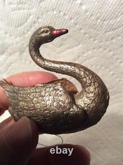 Antique German Dresden Silver Swimming Swan Christmas Tree Ornament