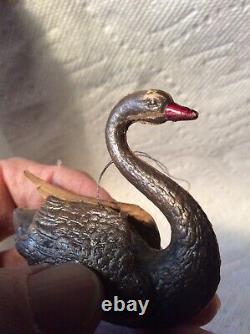 Antique German Dresden Silver Swimming Swan Christmas Tree Ornament