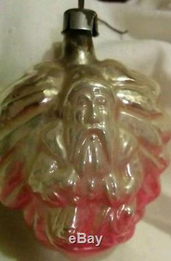 Antique German Glass Ornament Unusual Santa/father Christmas Silver/red Rare
