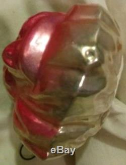 Antique German Glass Ornament Unusual Santa/father Christmas Silver/red Rare