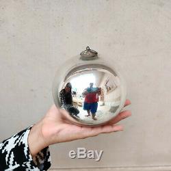 Antique German Kugel 5 Silver Round Christmas Ornament Original Old Collectible