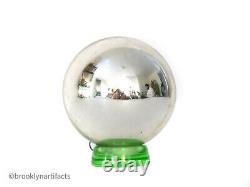 Antique German Kugel Art Glass Silver Bulb Christmas Ornament Softball Size
