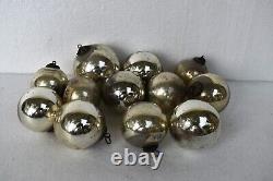 Antique German Kugel Christmas Day Ornaments Glass Ball Mercury Silver 12p Lo25