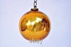 Antique German Kugel Ornaments Golden Glass Ball Mercury Brass Cap Christmas521