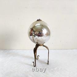 Antique German Kugel Silver Round Christmas Ornament Original Collectible Old 1
