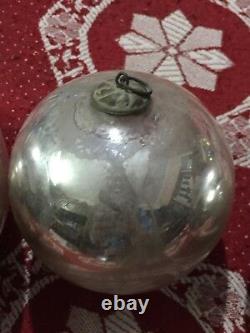 Antique German Lot Of 3 Christmas 3- 5 Silver Heavy Kugel Glass Ornament