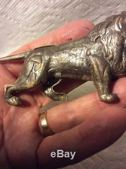 Antique German Silver Walking Lion Glass Eyes Christmas Ornament-rare