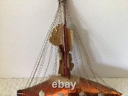 Antique German Wire Wrapped Orange Sailboat Santa Cotton Christmas Ornament