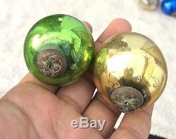 Antique Golden Blue Silver Green Glass 1.75 Christmas Kugel Ornaments Germany