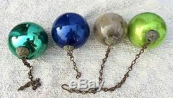 Antique Green Blue Silver Glass Iron Chain Fitted 3.5 Christmas Kugel Ornaments