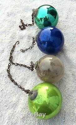 Antique Green Blue Silver Glass Iron Chain Fitted 3.5 Christmas Kugel Ornaments
