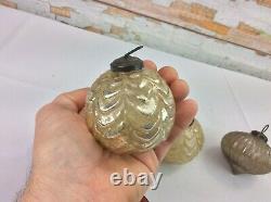 Antique KUGEL Glass Christmas Ornaments Qty 7 Silver Lined Gold Red Germany