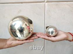 Antique Kugel 5 & 2.5 Pair Silver Colour Round Christmas Ornaments Germany