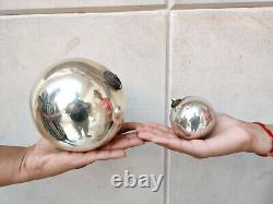 Antique Kugel 5 & 2.5 Pair Silver Colour Round Christmas Ornaments Germany