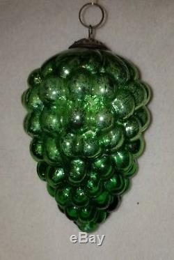 Antique Kugel Green Grape Cluster Shape Silvered Glass Christmas Ornament 4-3/4