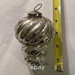 Antique Kugel Mercury Glass Ornament Silver Tapered Ribbed Ball Weight 62 GRAMS