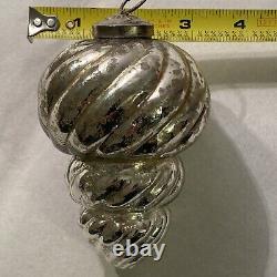 Antique Kugel Mercury Glass Ornament Silver Tapered Ribbed Ball Weight 62 GRAMS