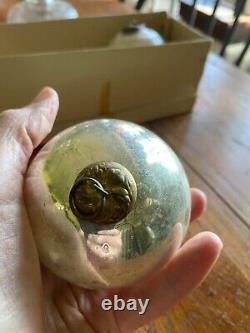 Antique Kugel Ornaments Christmas Silver Mercury Glass Ball Brass Cap Germany