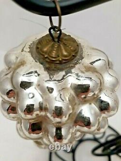 Antique Kugel Silver Glass Grape Cluster Ornament 4.5