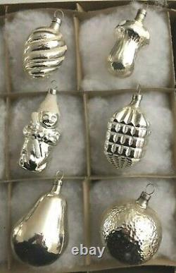Antique Mercury Glass Xmas Ornaments Silver with White Snow Czechoslovakia 12