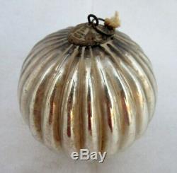 Antique Old Silver Glass Ribbed Original Heavy German Kugel Christmas Ornament