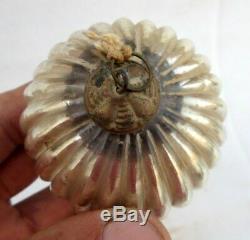 Antique Old Silver Glass Ribbed Original Heavy German Kugel Christmas Ornament